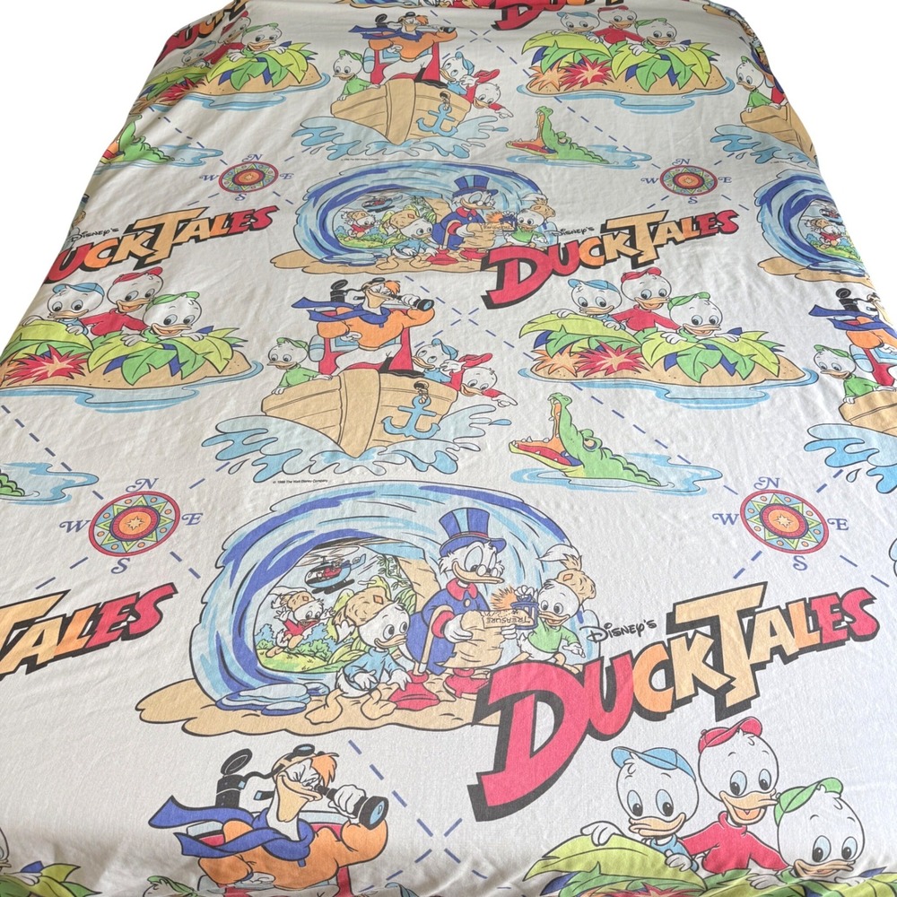 Vtg 1986 Disney DuckTales Sheet Set Kids Twin White Scrooge McDuck Huey Dewey
